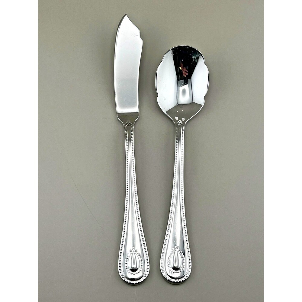 LENOX French Perle 2pc Set Sugar Spoon Butter Spreader 18/10 Stainless Flatware